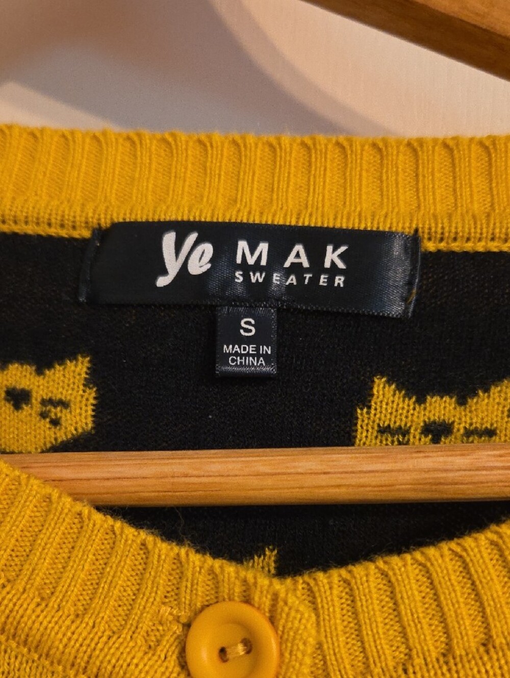 Yemak Yellow Cat Pattern Button-Up Cardigan - Picture 2 of 4